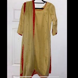 Beige, gold and red shalwar kameez NWOT